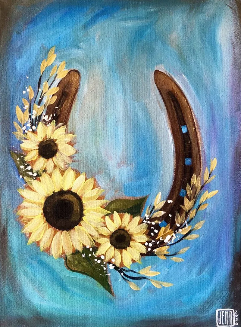 Horseshoe with sunflowers painting