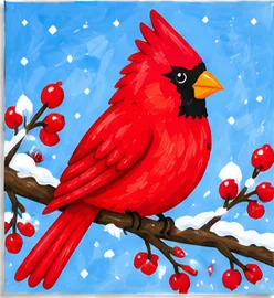 Cardinal on a Branch — Christmas paint kit design on a 5x7 canvas