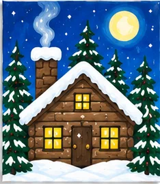 Cozy Cabin — Christmas paint kit design on a 5x7 canvas