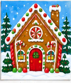 Gingerbread House — Christmas paint kit design on a 5x7 canvas