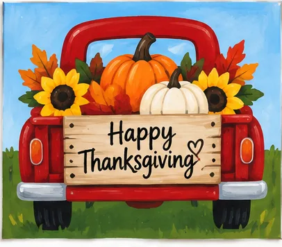 Fall Truck — Thanksgiving paint kit design on a 5x7 canvas